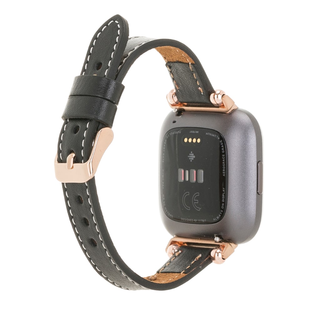 Luxury Black Leather Fitbit Watch Band for All Series & Sizes - MADUEM - 3