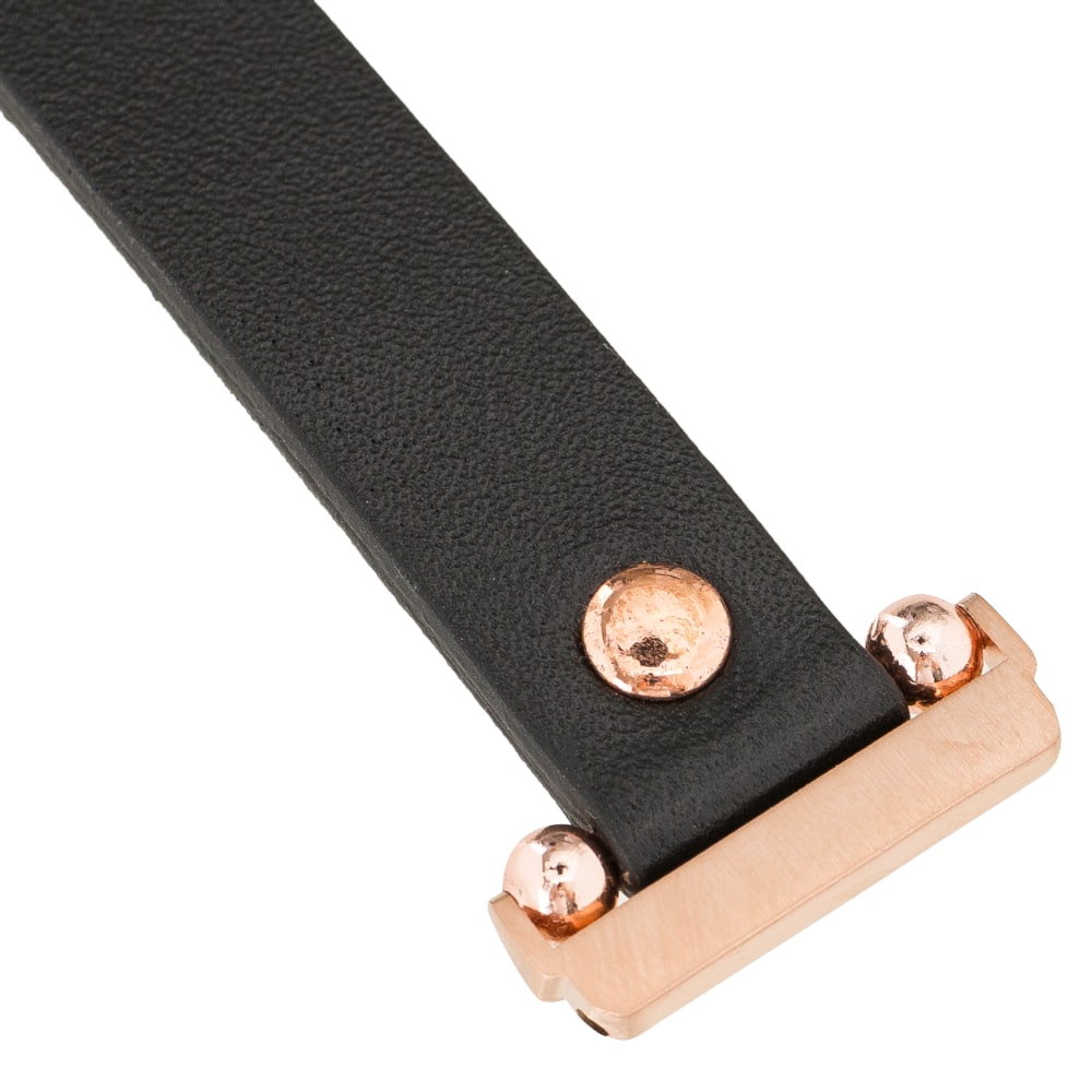 Luxury Black Leather Fitbit Watch Band for All Series & Sizes Rose Gold Rivet- MADUEM - 9