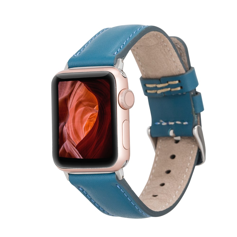 Luxury Blue Classic Leather Apple Watch Band for All Series & Sizes - MADUEM - 1