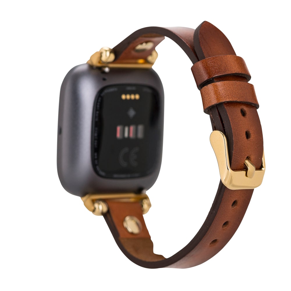Luxury Burnished Brown Leather Fitbit Watch Band for All Series & Sizes with Gold Rivet - MADUEM - 11