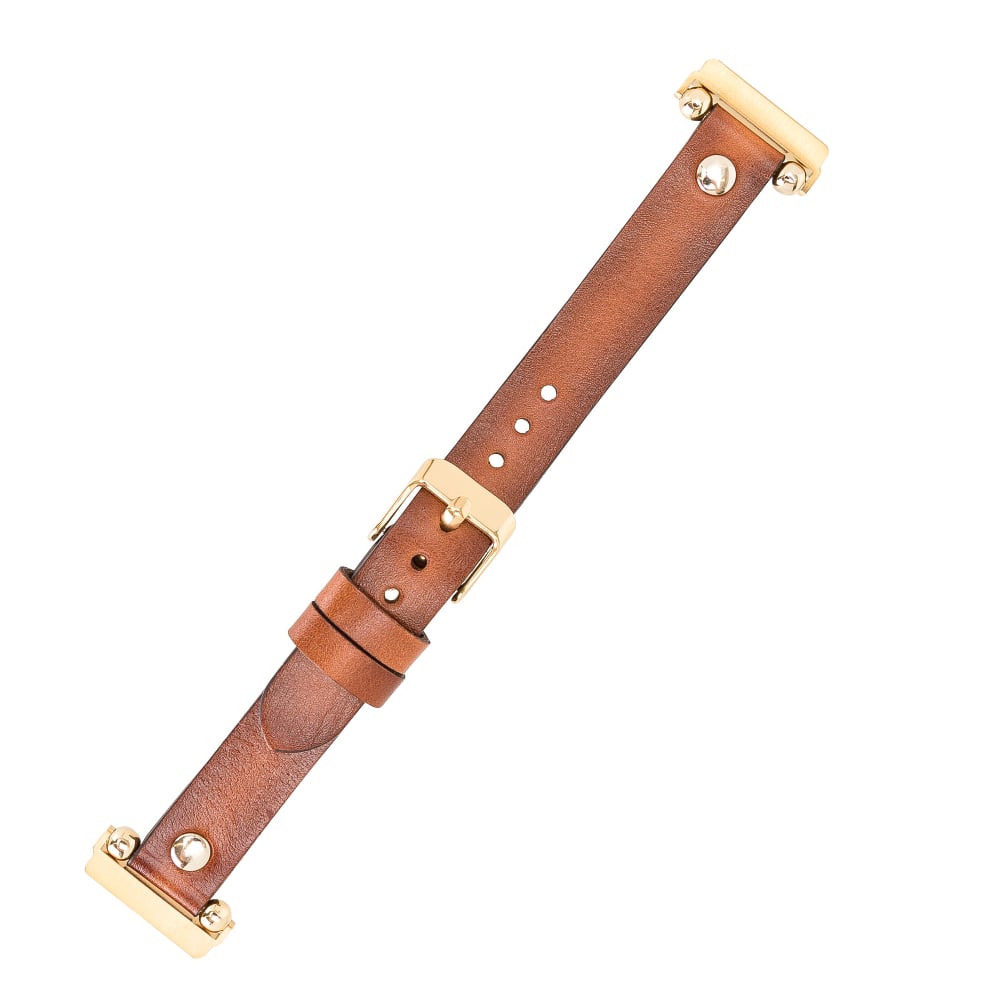 Luxury Burnished Brown Leather Fitbit Watch Band for All Series & Sizes with Gold Rivet - MADUEM - 14