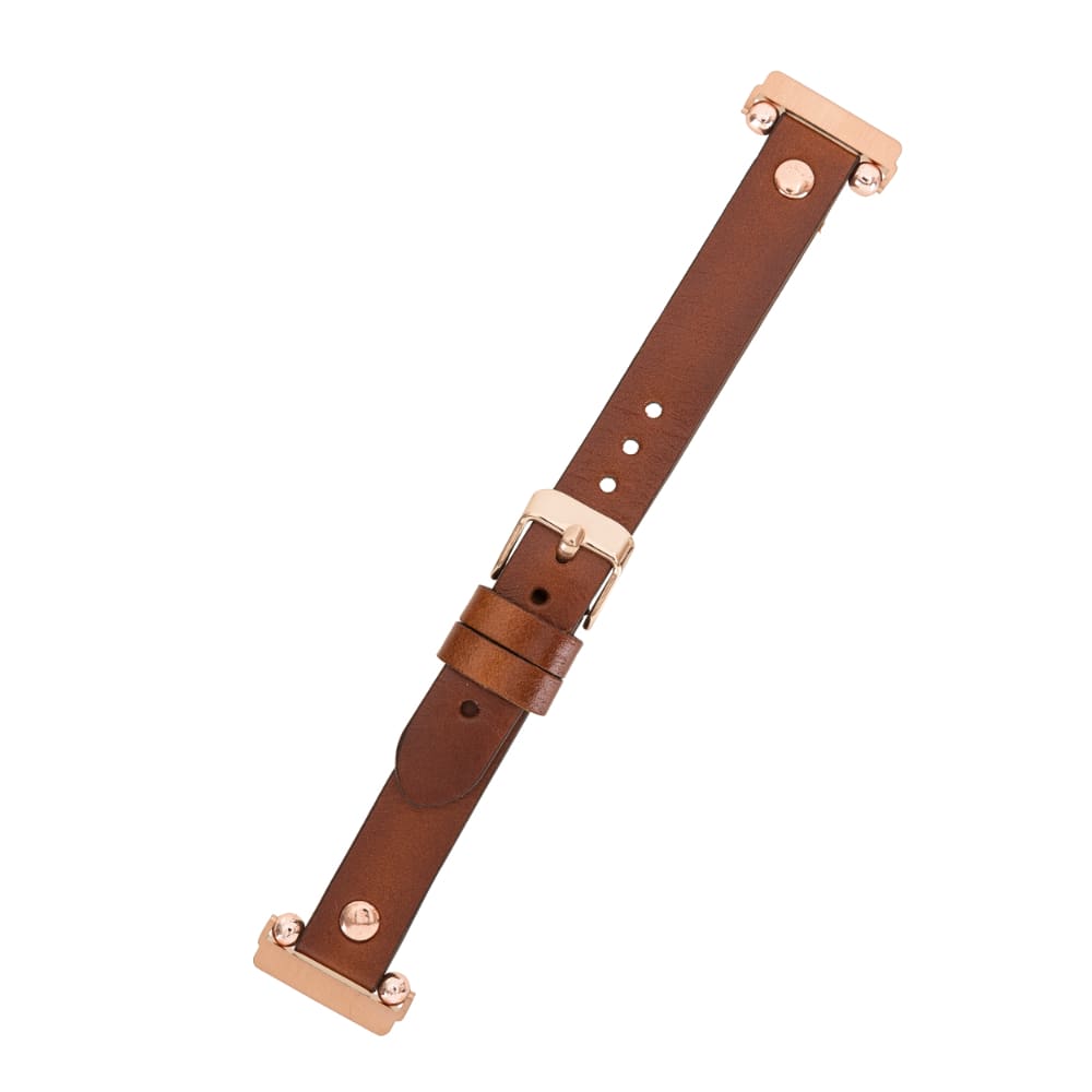 Luxury Burnished Brown Leather Fitbit Watch Band for All Series & Sizes with Rose Gold Rivet - MADUEM - 15