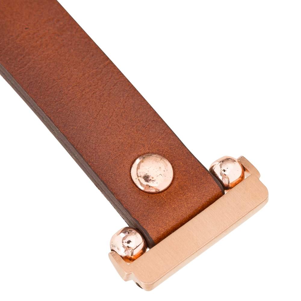 Luxury Burnished Brown Leather Fitbit Watch Band for All Series & Sizes with Rose Gold Rivet - MADUEM - 8