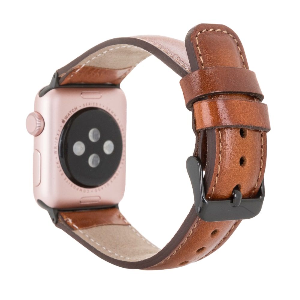 Luxury Golden Brown Classic Leather Apple Watch Band for All Series & Sizes - MADUEM - 2