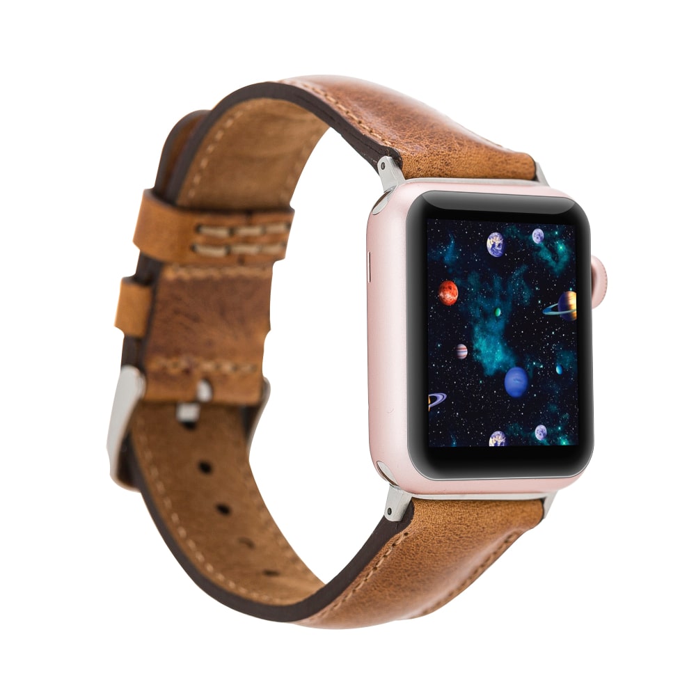 Luxury Golden Brown Classic Leather Apple Watch Band for All Series & Sizes - MADUEM - 5