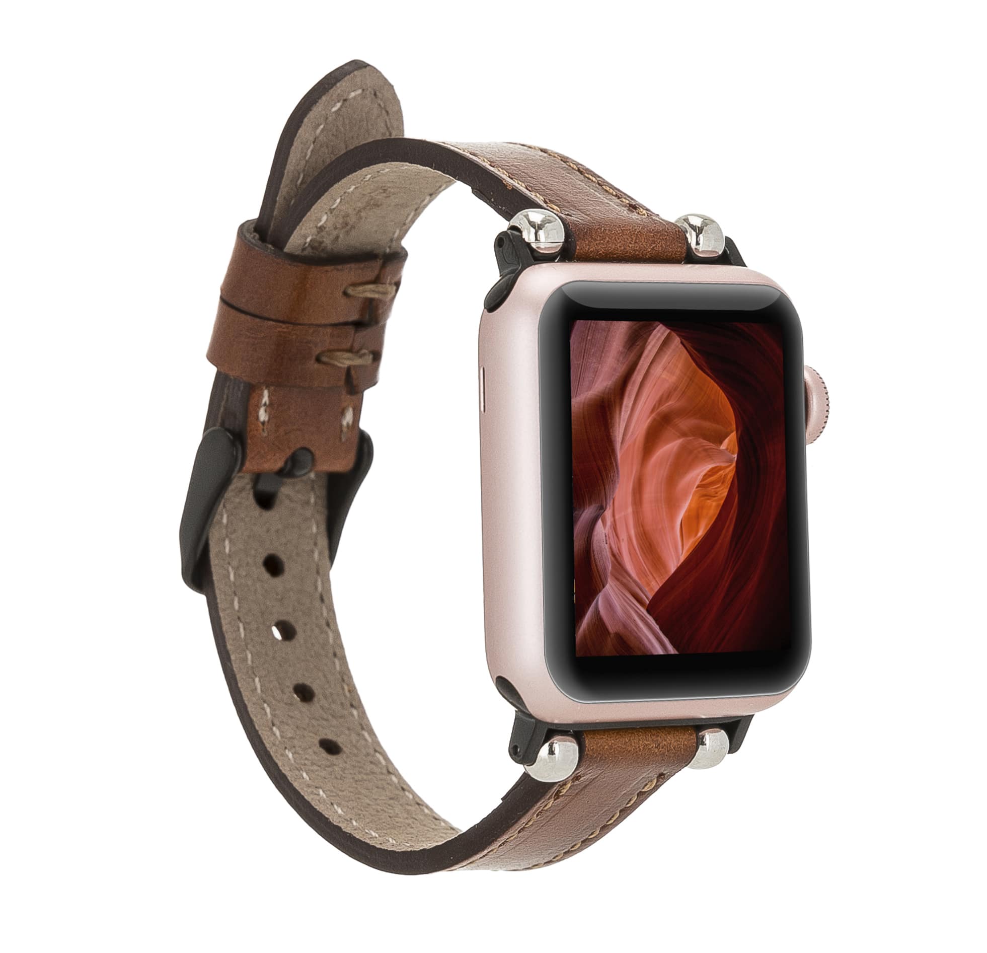 Luxury Golden Brown Skinny Leather Apple Watch Band for All Series & Sizes - MADUEM - 1