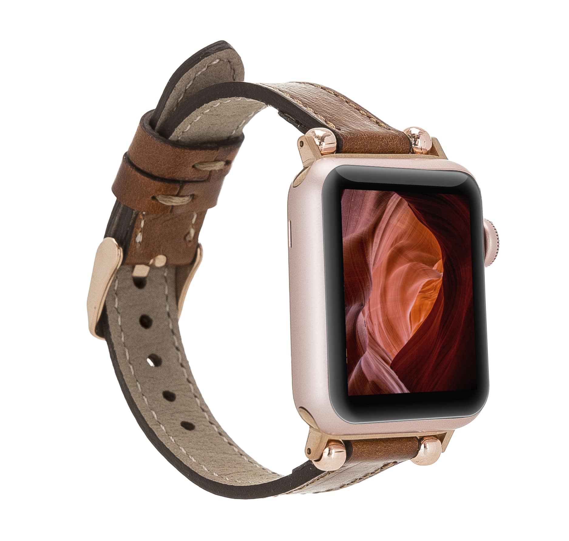 Luxury Golden Brown Skinny Leather Apple Watch Band for All Series & Sizes - MADUEM - 2