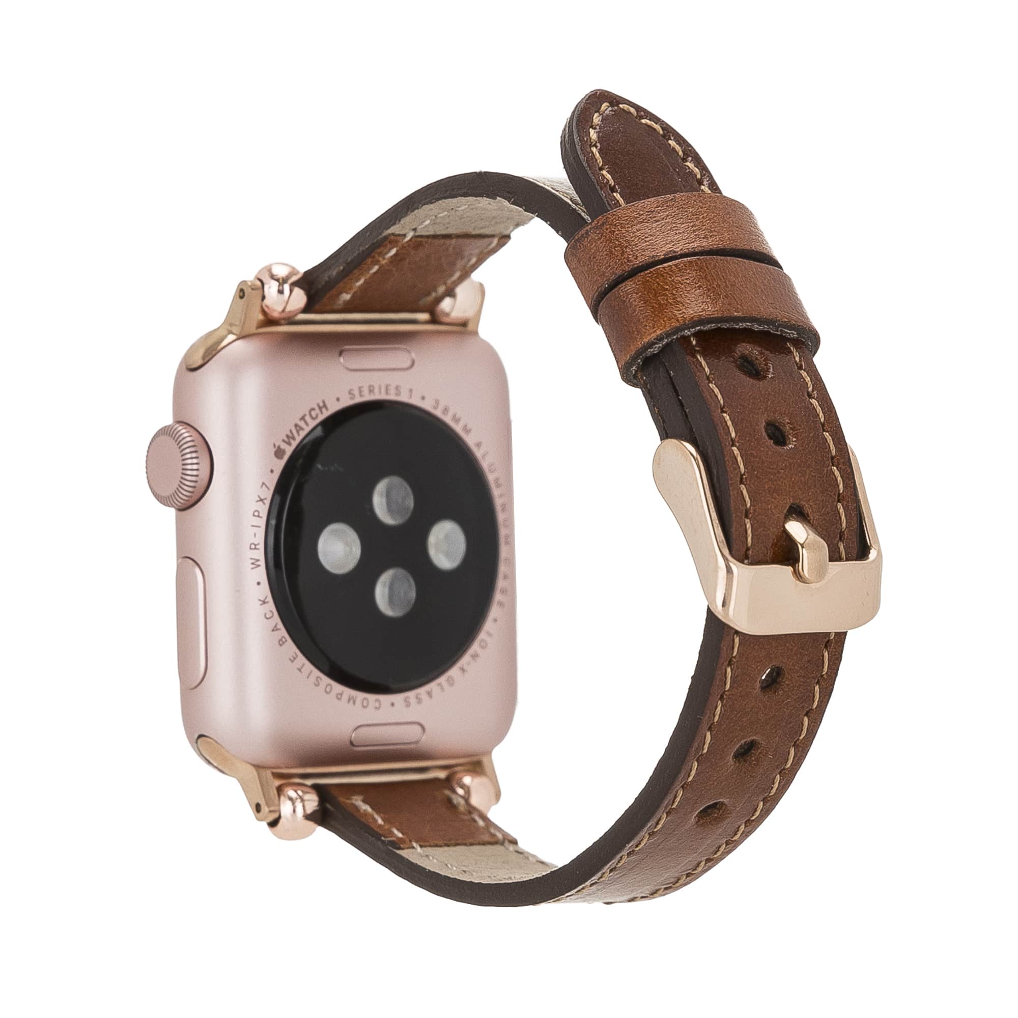 Luxury Golden Brown Skinny Leather Apple Watch Band for All Series & Sizes - MADUEM - 3