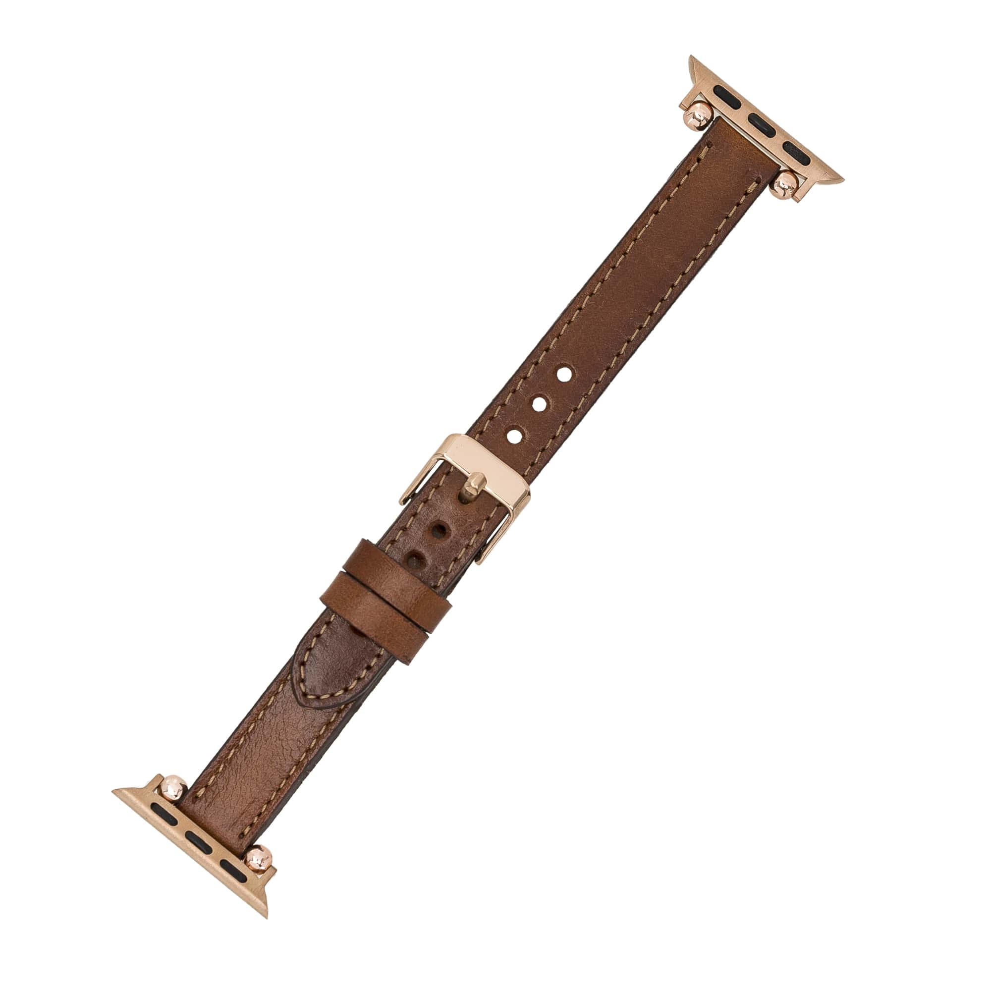 Luxury Golden Brown Skinny Leather Apple Watch Band for All Series & Sizes - MADUEM - 5