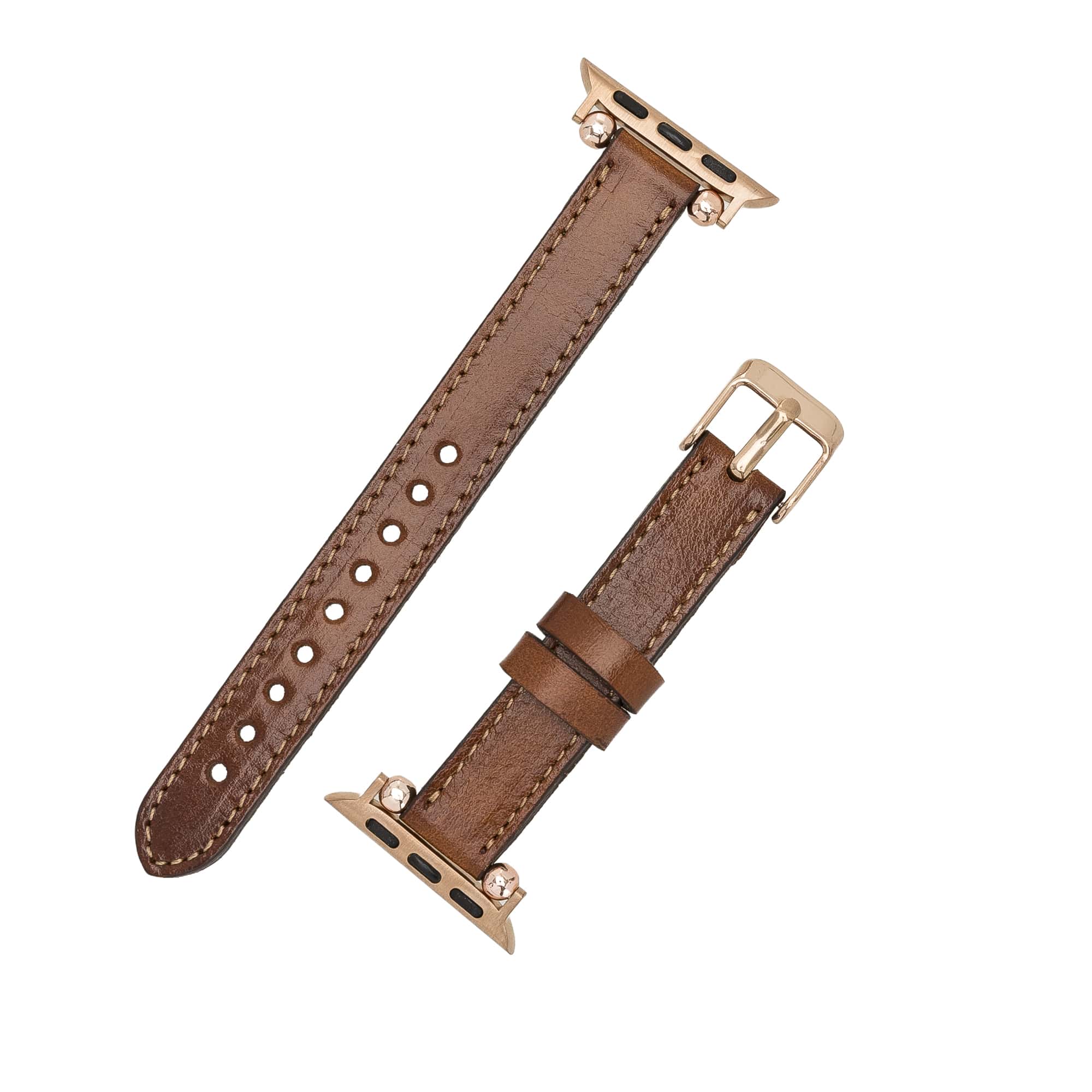 Luxury Golden Brown Skinny Leather Apple Watch Band for All Series & Sizes - MADUEM - 6