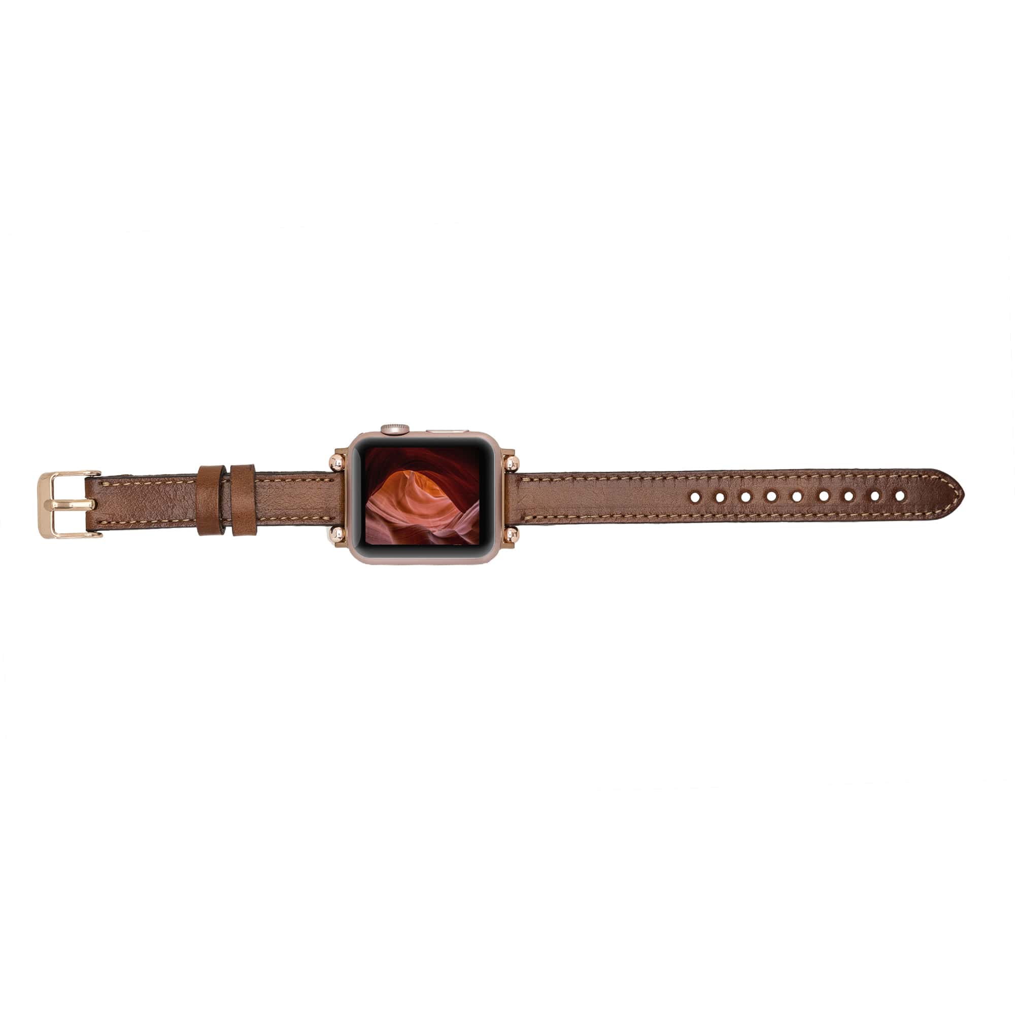 Luxury Golden Brown Skinny Leather Apple Watch Band for All Series & Sizes - MADUEM - 7