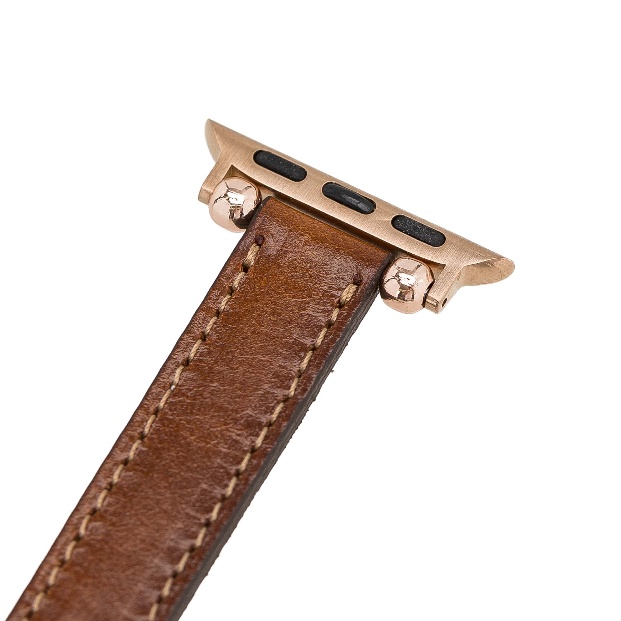Luxury Golden Brown Skinny Leather Apple Watch Band for All Series & Sizes - MADUEM - 8