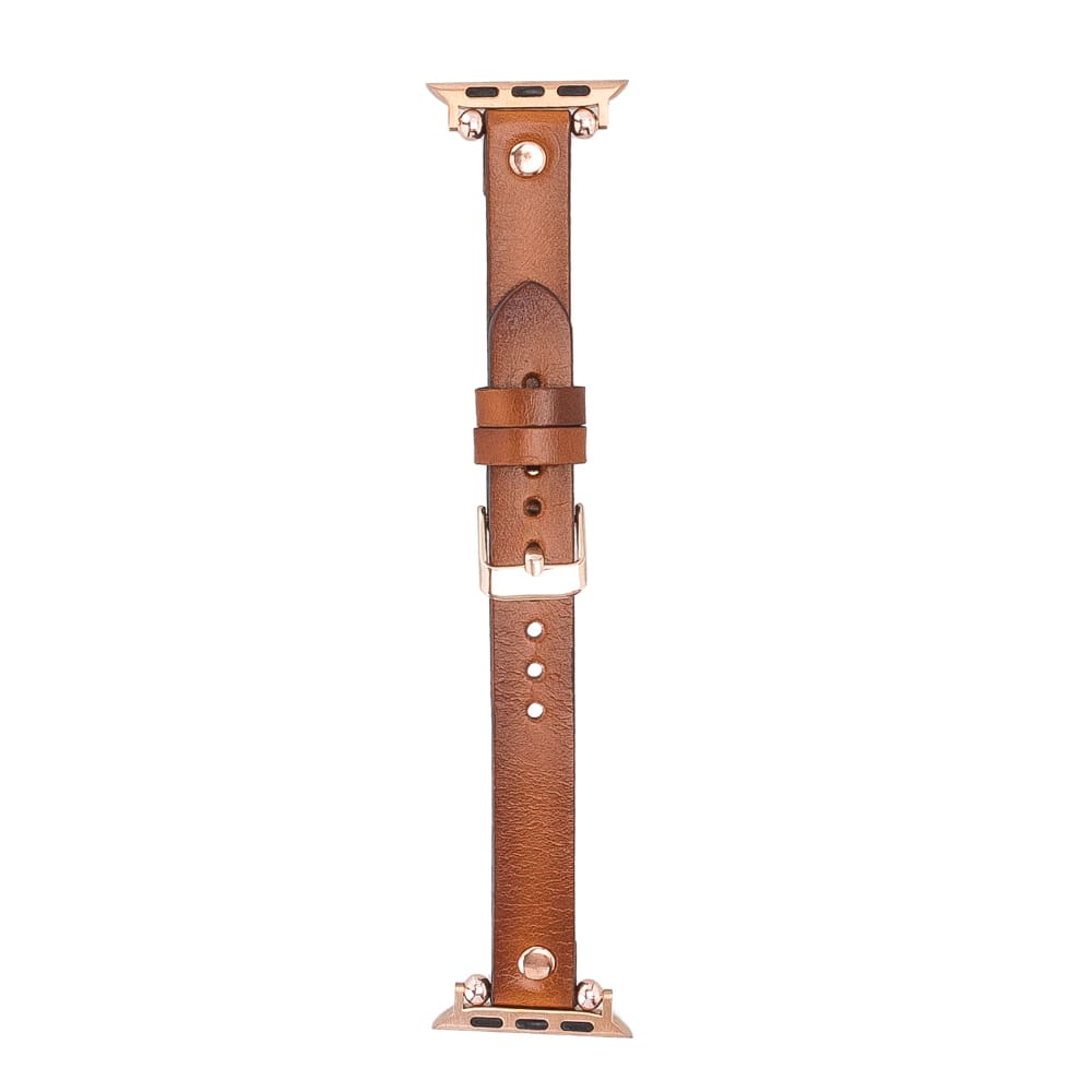 Luxury Golden Brown Skinny Leather Apple Watch Band for All Series & Sizes with Rose Gold Rivet - MADUEM - 13Luxury Golden Brown Skinny Leather Apple Watch Band for All Series & Sizes with Rose Gold Rivet - MADUEM -