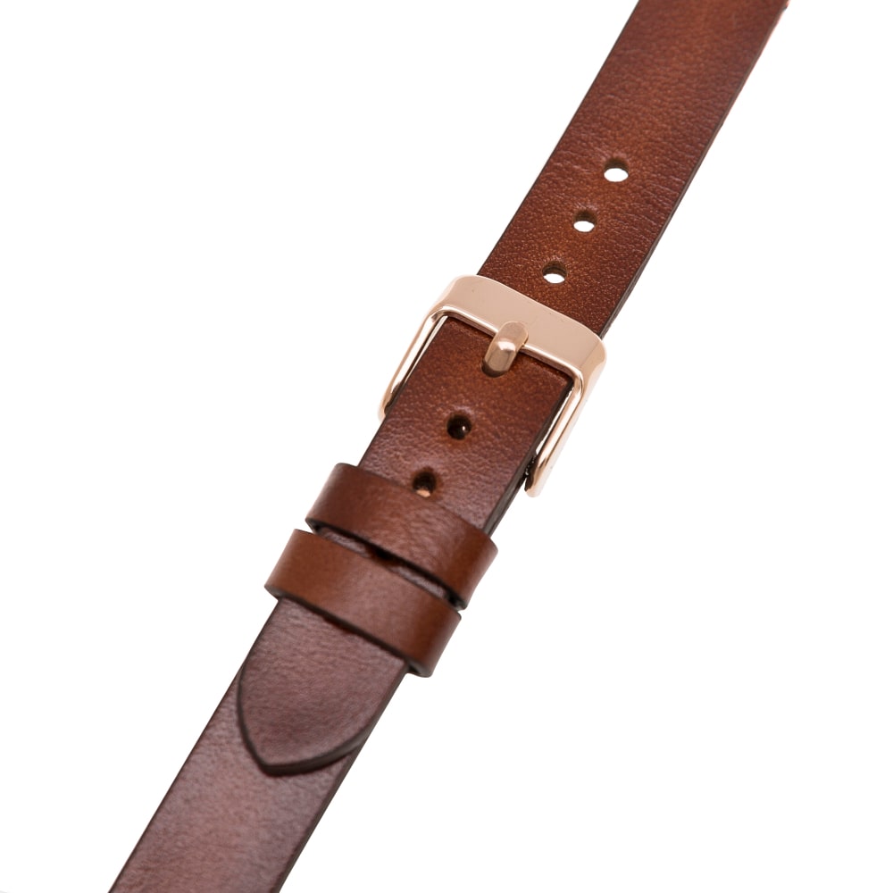 Luxury Golden Brown Skinny Leather Apple Watch Band for All Series & Sizes with Rose Gold Rivet - MADUEM - 8