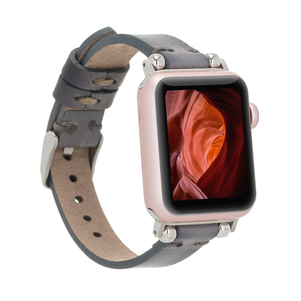 Luxury Gray Skinny Leather Apple Watch Band for All Series & Sizes - MADUEM - 2