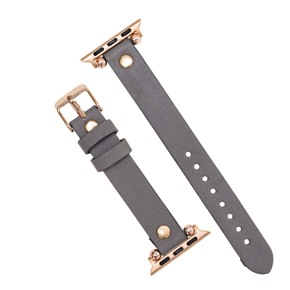 Luxury Gray Skinny Leather Apple Watch Band for All Series & Sizes with Rose Gold Rivet - MADUEM - 10