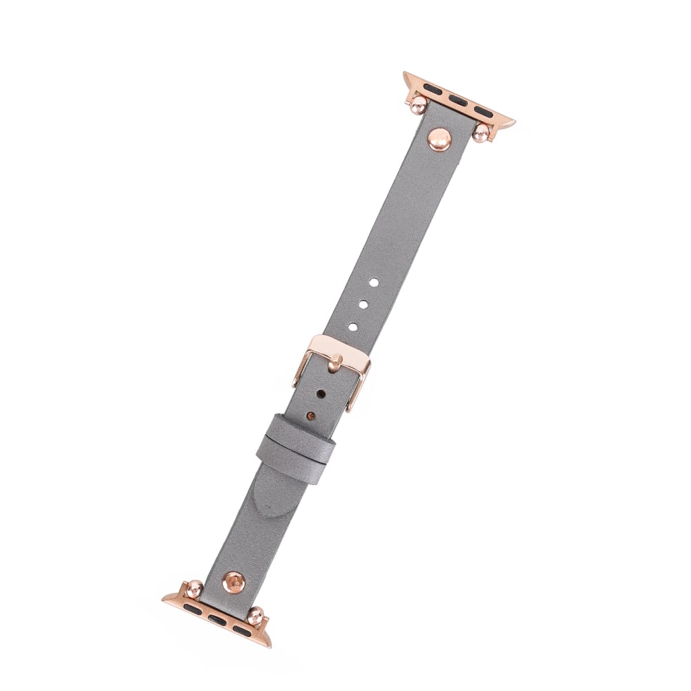 Luxury Gray Skinny Leather Apple Watch Band for All Series & Sizes with Rose Gold Rivet - MADUEM - 4