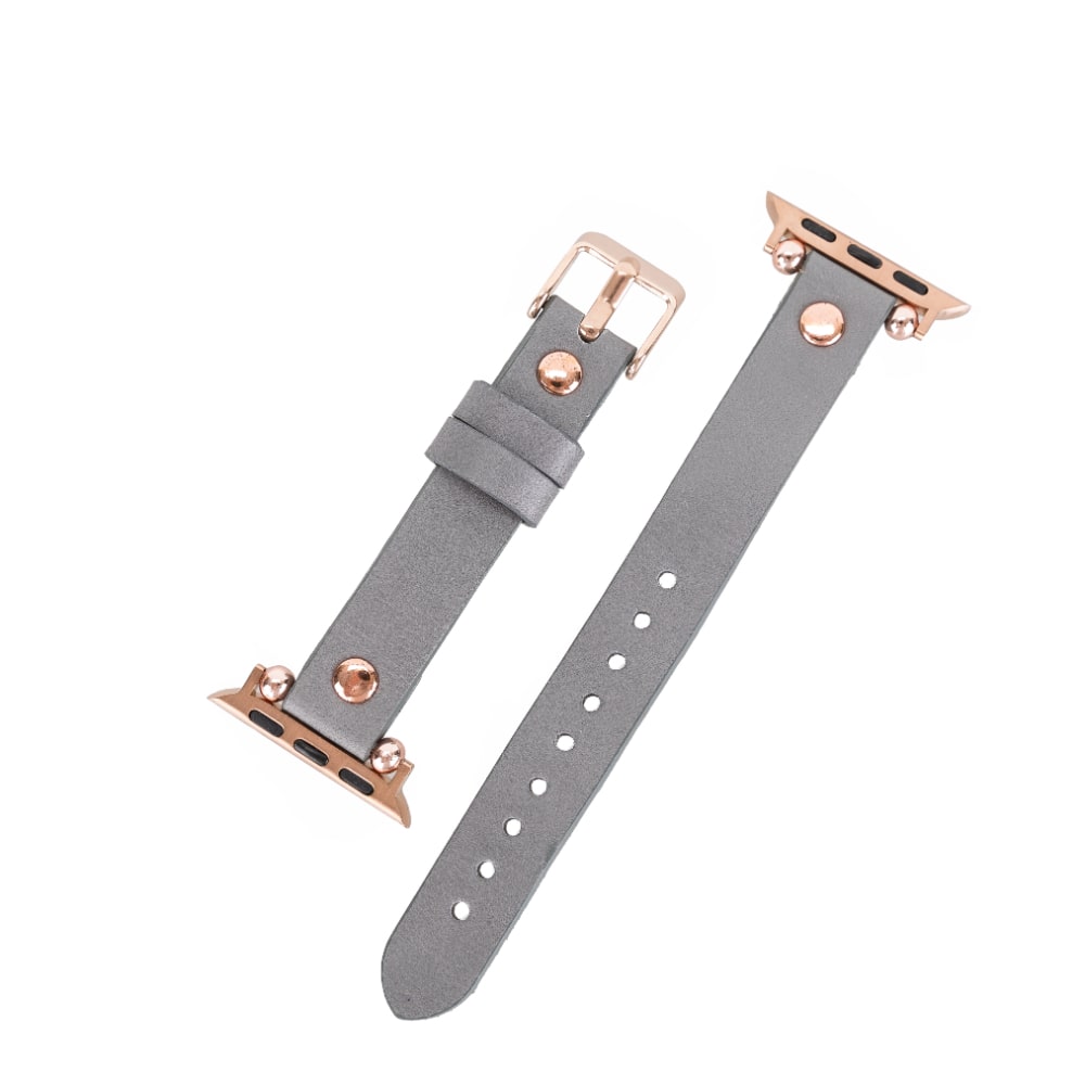 Luxury Gray Skinny Leather Apple Watch Band for All Series & Sizes with Rose Gold Rivet - MADUEM - 6