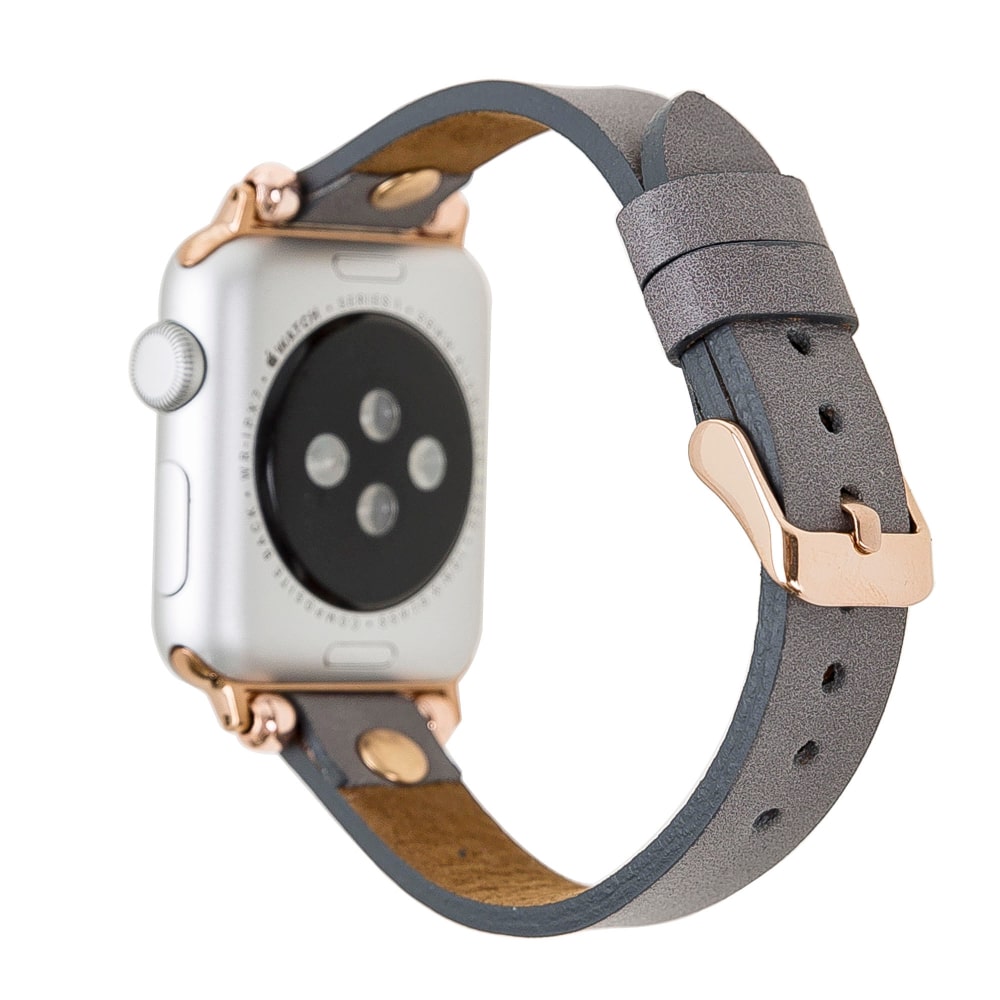 Luxury Gray Skinny Leather Apple Watch Band for All Series & Sizes with Rose Gold Rivet - MADUEM - 8