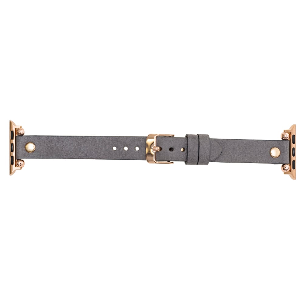 Luxury Gray Skinny Leather Apple Watch Band for All Series & Sizes with Rose Gold Rivet - MADUEM - 9