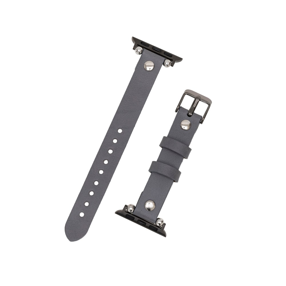 Luxury Gray Skinny Leather Apple Watch Band for All Series & Sizes with Rose Gold Rivet - MADUEM - 1