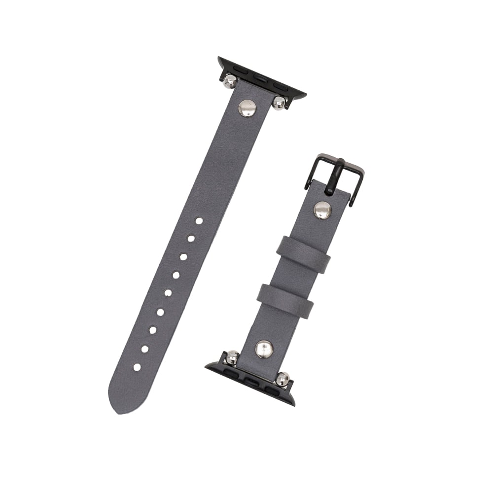 Luxury Gray Skinny Leather Apple Watch Band for All Series & Sizes with Rose Gold Rivet - MADUEM - 2