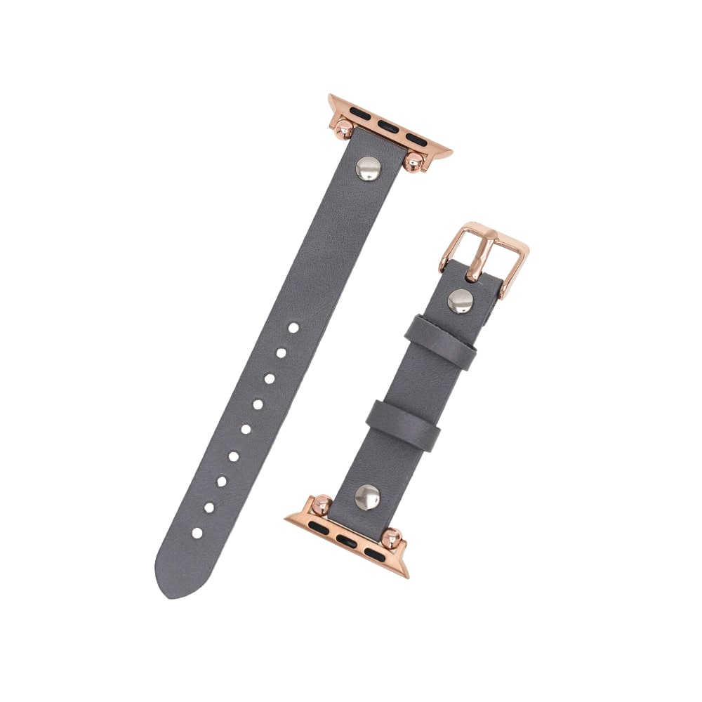 Luxury Gray Skinny Leather Apple Watch Band for All Series & Sizes with Rose Gold Rivet - MADUEM - 3