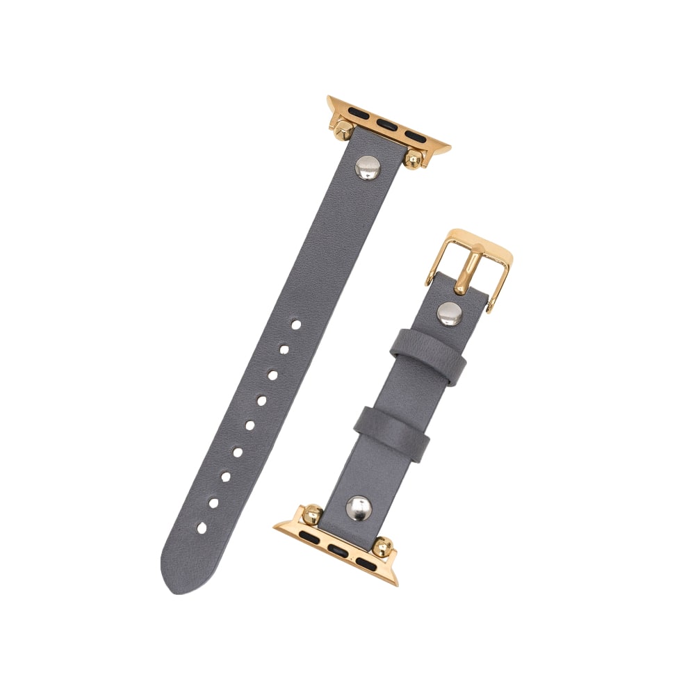 Luxury Gray Skinny Leather Apple Watch Band for All Series & Sizes with Rose Gold Rivet - MADUEM - 4