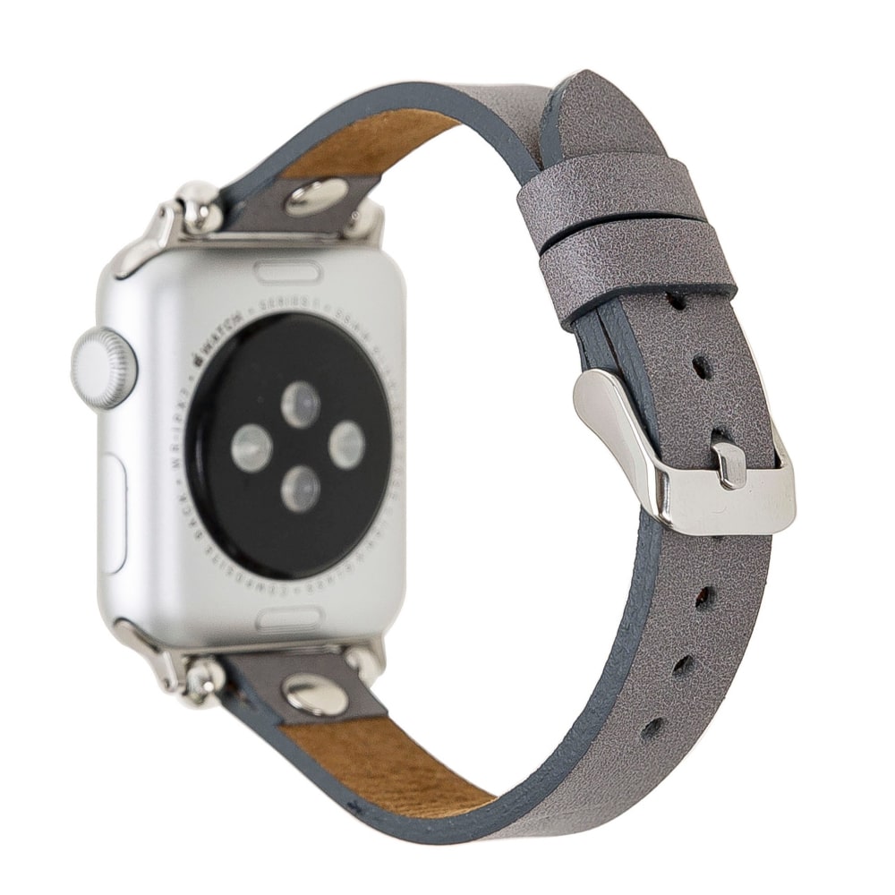 Luxury Gray Skinny Leather Apple Watch Band for All Series & Sizes with Rose Gold Rivet - MADUEM - 6