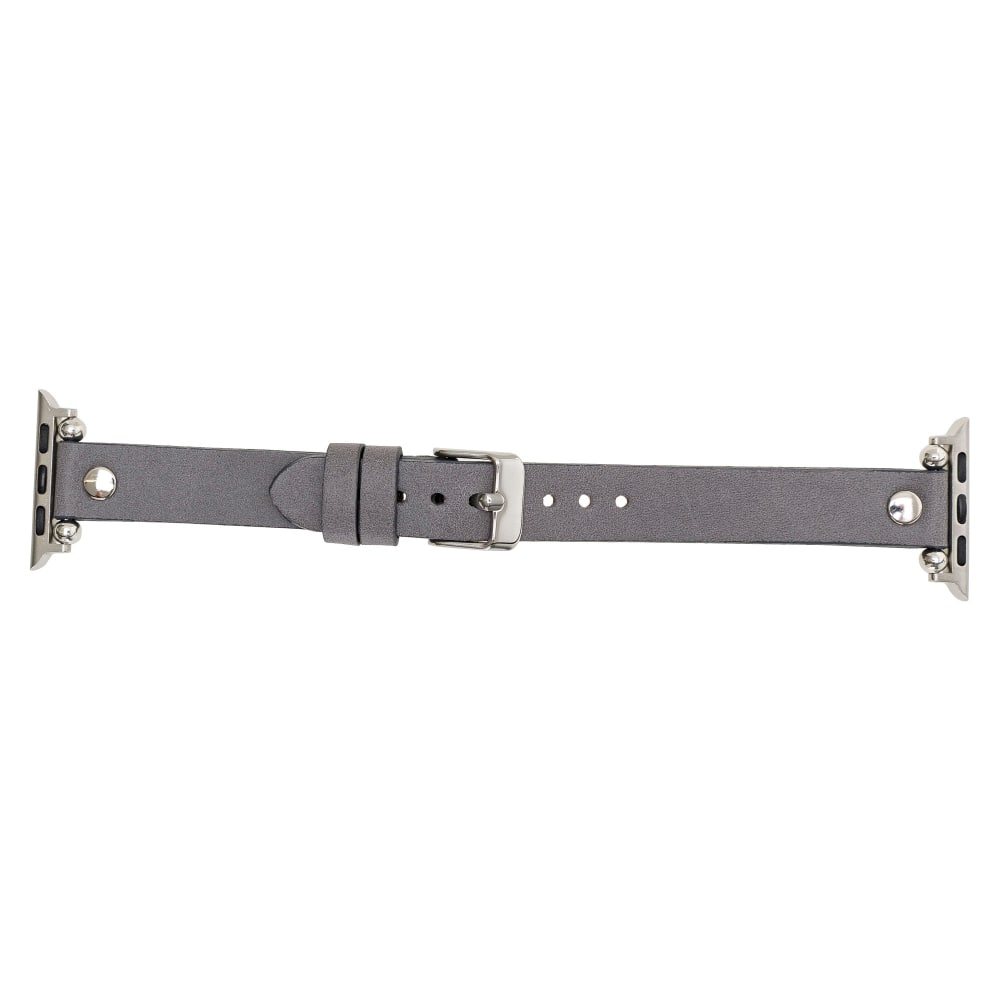 Luxury Gray Skinny Leather Apple Watch Band for All Series & Sizes with Rose Gold Rivet - MADUEM - 7