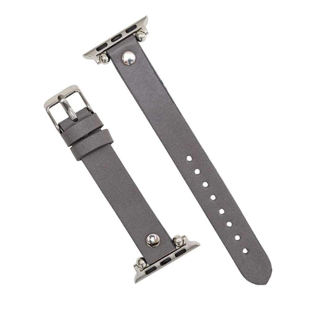 Luxury Gray Skinny Leather Apple Watch Band for All Series & Sizes with Rose Gold Rivet - MADUEM - 8