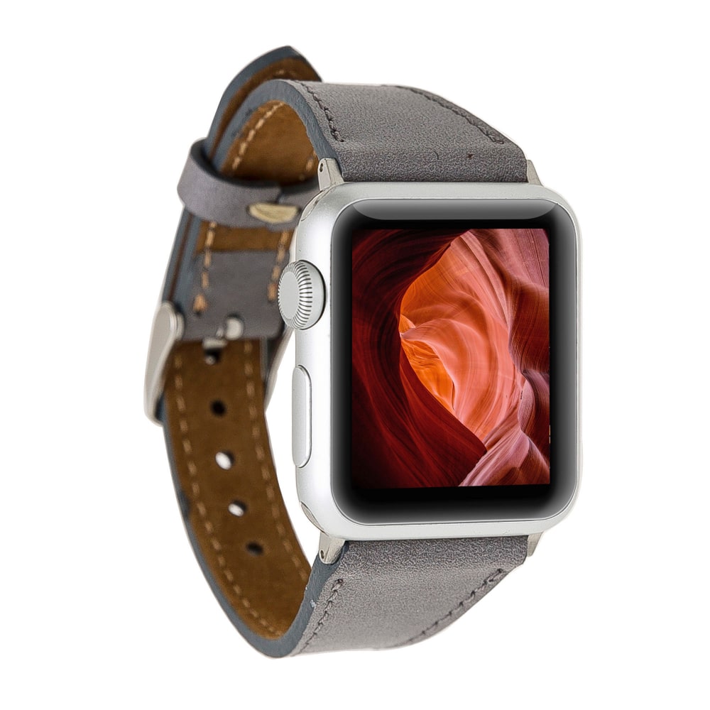 Luxury Gray Slim Leather Apple Watch Band for All Series & Sizes - MADUEM - 1