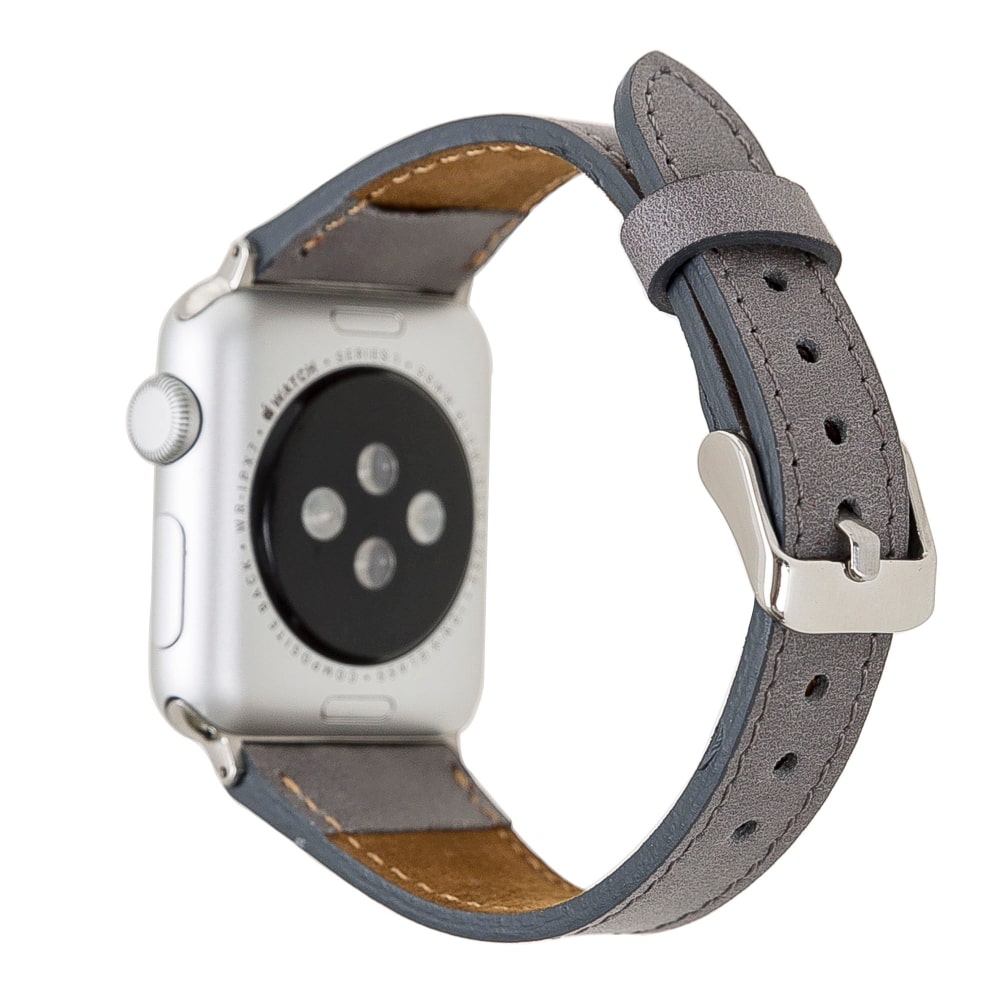 Luxury Gray Slim Leather Apple Watch Band for All Series & Sizes - MADUEM - 2