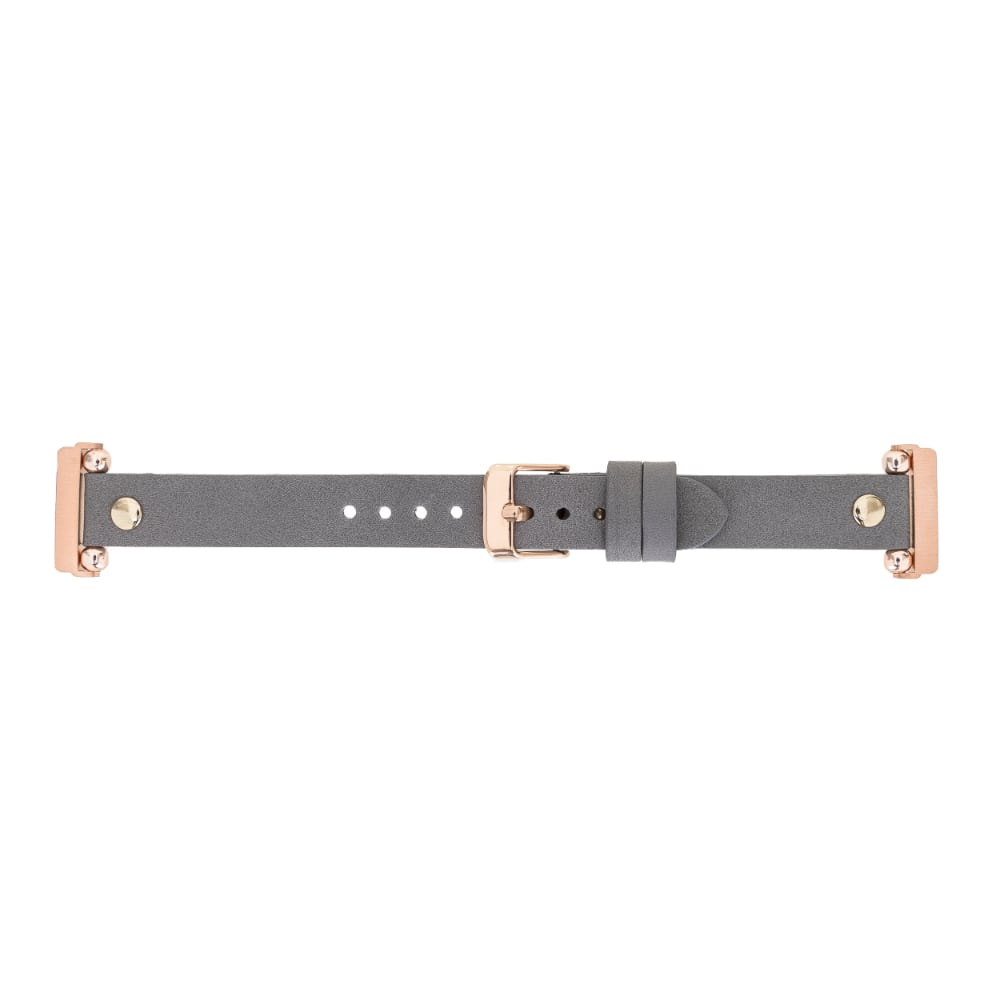 Luxury Gray Leather Fitbit Watch Band for All Series & Sizes with Gold Rivet - MADUEM - 3