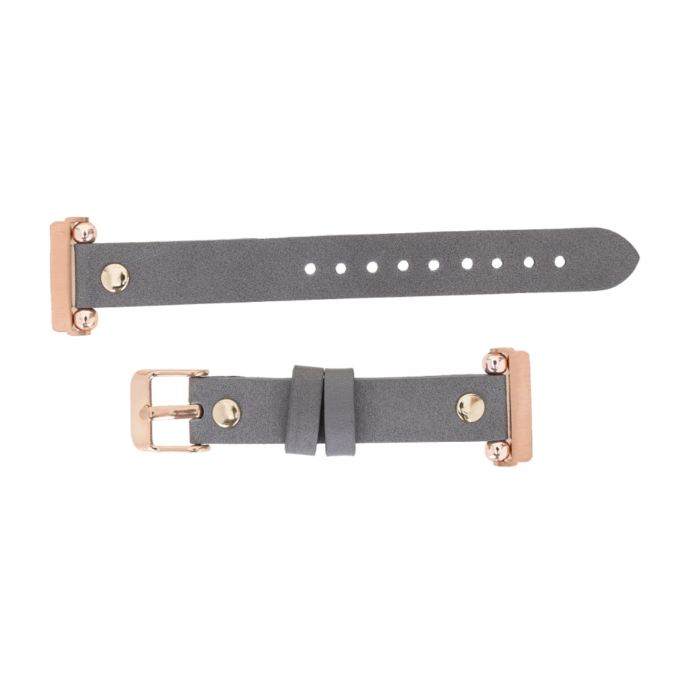 Luxury Gray Leather Fitbit Watch Band for All Series & Sizes with Gold Rivet - MADUEM - 4
