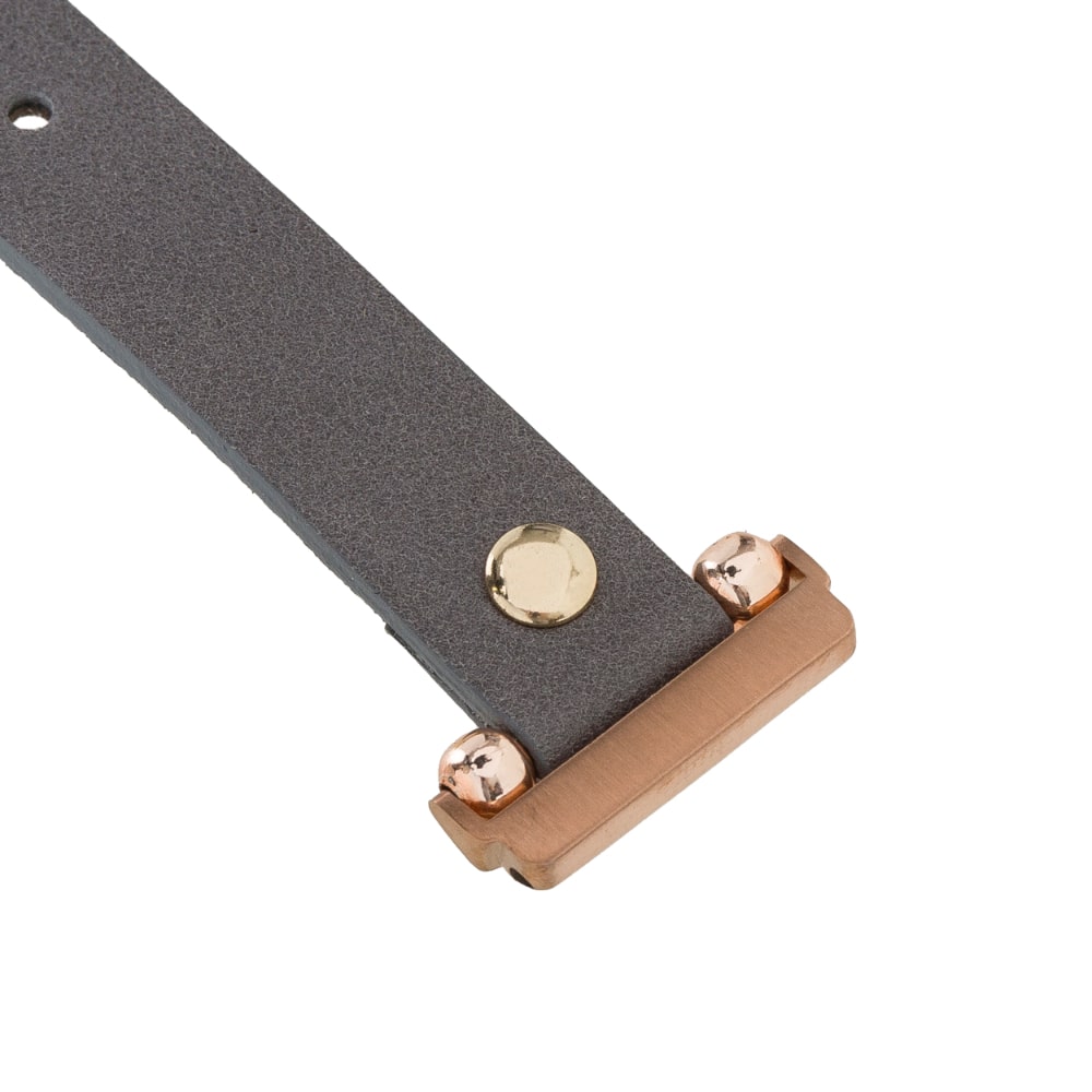Luxury Gray Leather Fitbit Watch Band for All Series & Sizes with Gold Rivet - MADUEM - 5