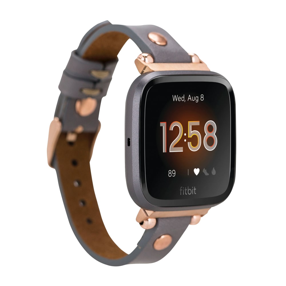 Luxury Gray Leather Fitbit Watch Band for All Series & Sizes with Rose Gold Rivet - MADUEM - 6