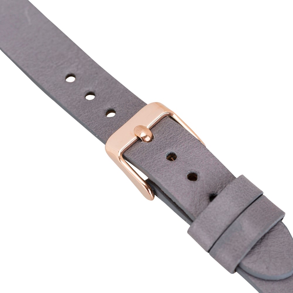 Luxury Gray Leather Fitbit Watch Band for All Series & Sizes with Rose Gold Rivet - MADUEM - 8