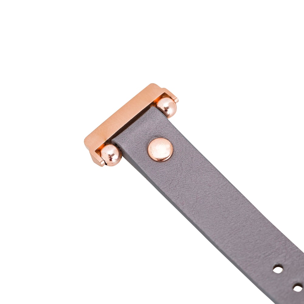 Luxury Gray Leather Fitbit Watch Band for All Series & Sizes with Rose Gold Rivet - MADUEM - 9