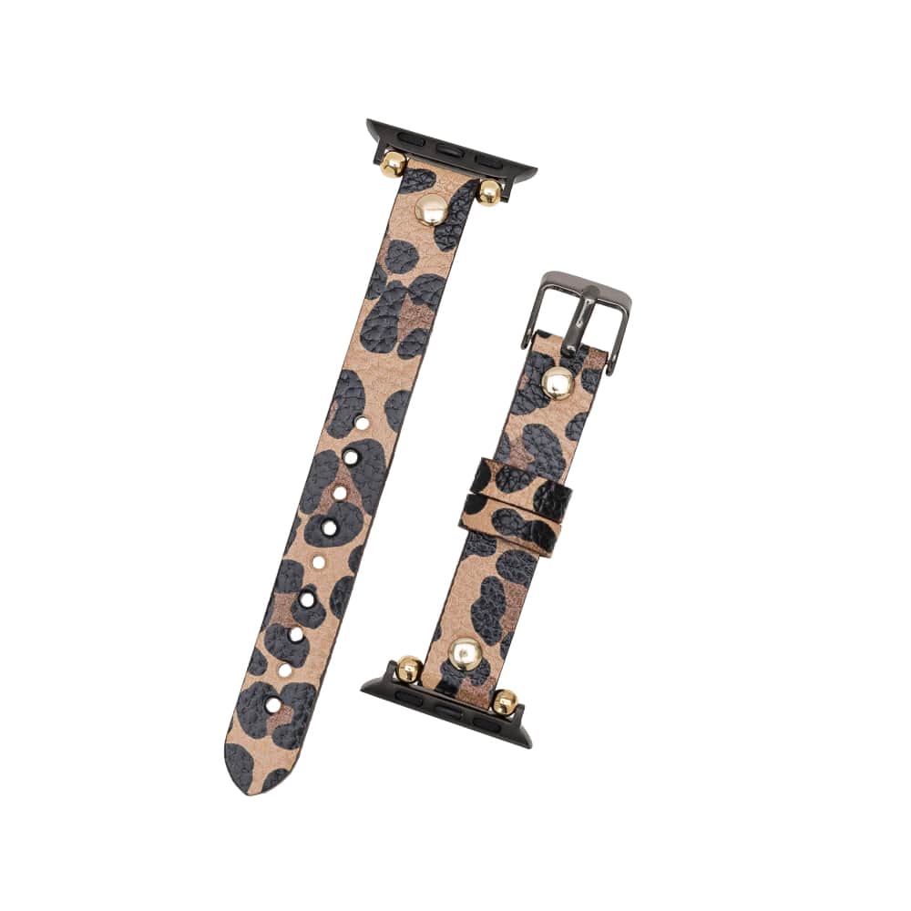 Luxury Leopard Furry Skinny Leather Apple Watch Band for All Series & Sizes with Gold Rivet - MADUEM - 6