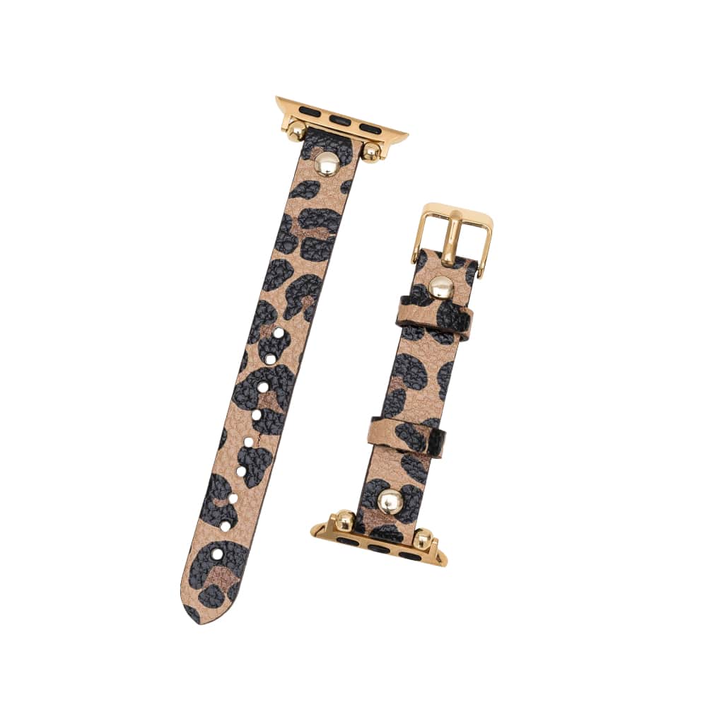 Luxury Leopard Furry Skinny Leather Apple Watch Band for All Series & Sizes with Gold Rivet - MADUEM - 8