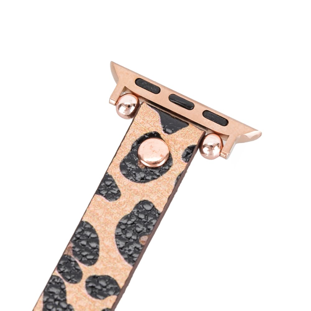 Luxury Leopard Furry Skinny Leather Apple Watch Band for All Series & Sizes with Rose Gold Rivet - MADUEM - 7