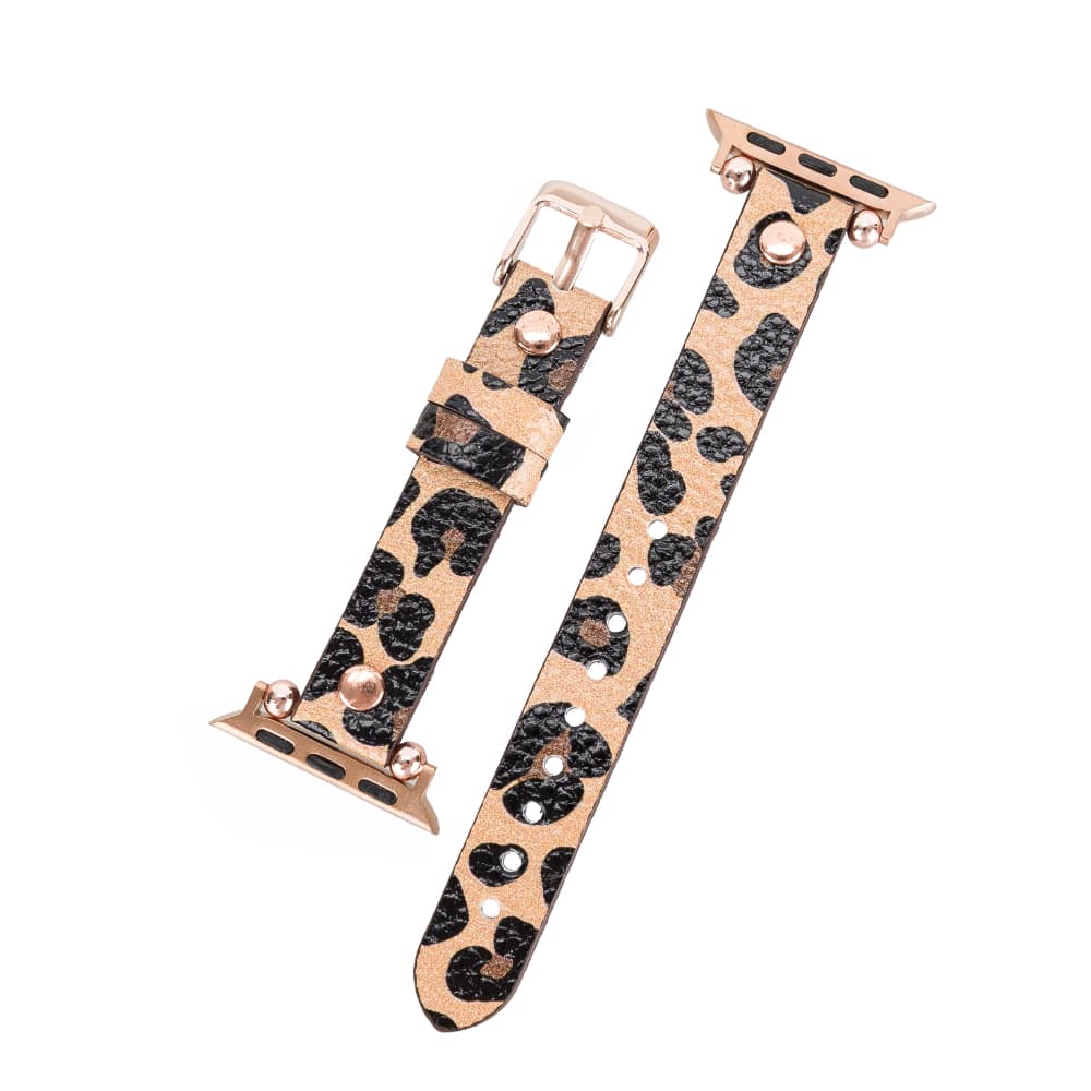 Luxury Leopard Furry Skinny Leather Apple Watch Band for All Series & Sizes with Rose Gold Rivet - MADUEM - 8