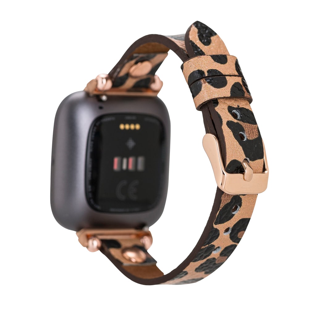 Luxury Leopard Print Leather Fitbit Watch Band for All Series & Sizes with Rose Gold Rivet - MADUEM - 1