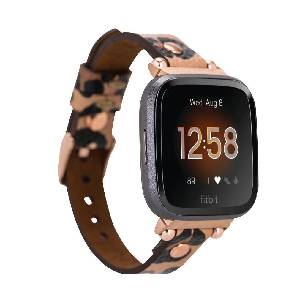 Luxury Leopard Print Leather Fitbit Watch Band for All Series & Sizes with Rose Gold Rivet - MADUEM - 2