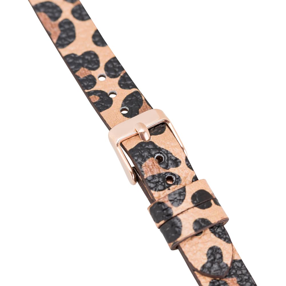 Luxury Leopard Print Leather Fitbit Watch Band for All Series & Sizes with Rose Gold Rivet - MADUEM - 3