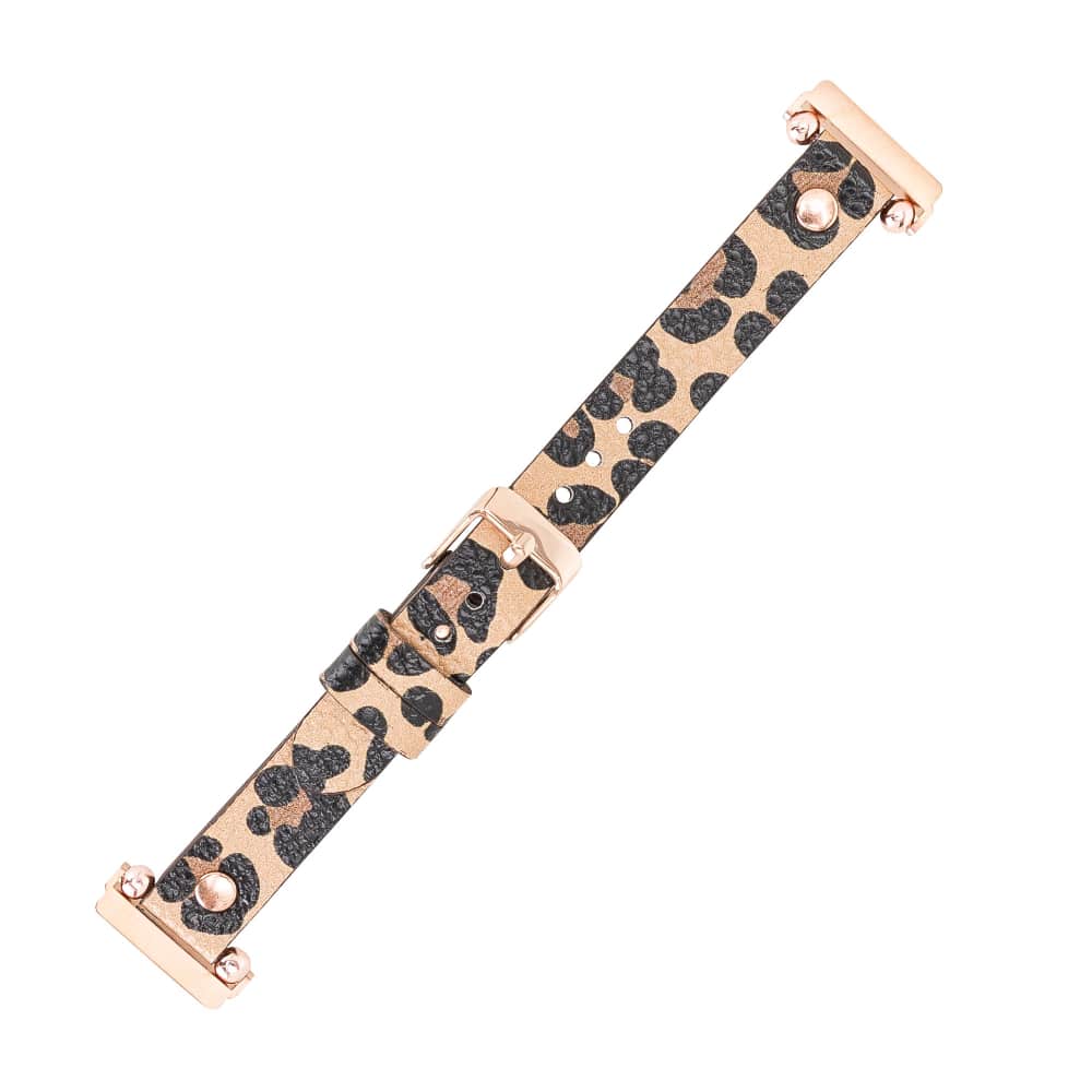 Luxury Leopard Print Leather Fitbit Watch Band for All Series & Sizes with Rose Gold Rivet - MADUEM - 5