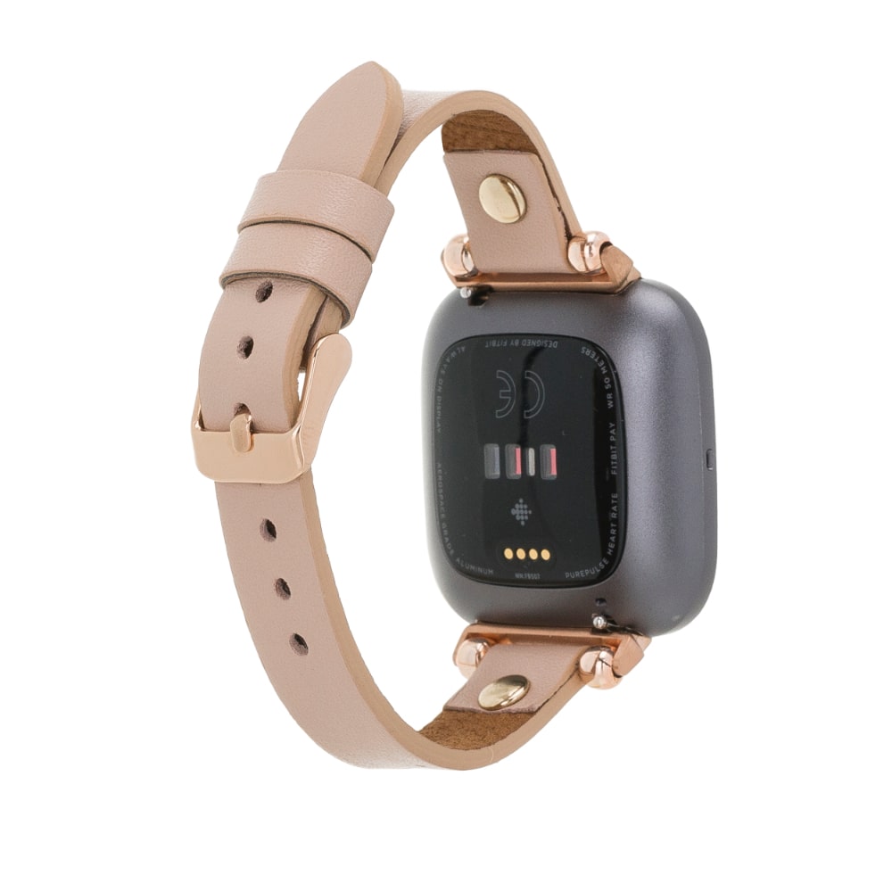 Luxury Nude Pink Leather Fitbit Watch Band for All Series & Sizes with Gold Rivet - MADUEM - 2