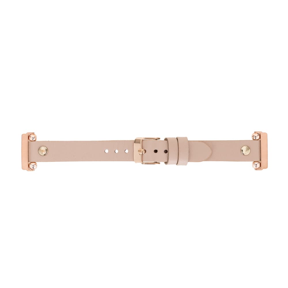 Luxury Nude Pink Leather Fitbit Watch Band for All Series & Sizes with Gold Rivet - MADUEM - 3
