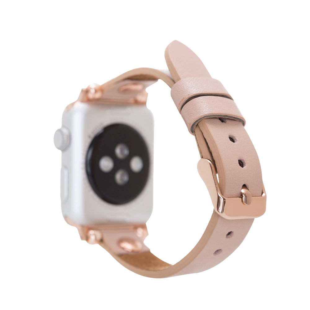 Luxury Pink Skinny Leather Apple Watch Band for All Series & Sizes with Rose Gold Rivet - MADUEM - 1